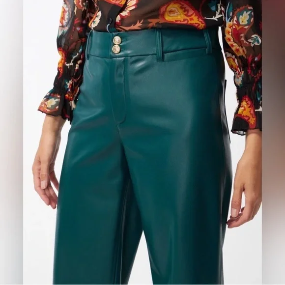 Chicos Fly Front Faux Leather Wide Leg Cropped Pant - Picture 3 of 8